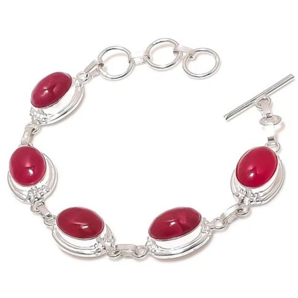 Pink Onyx Gemstone Sterling Silver Jewelry Bracelet